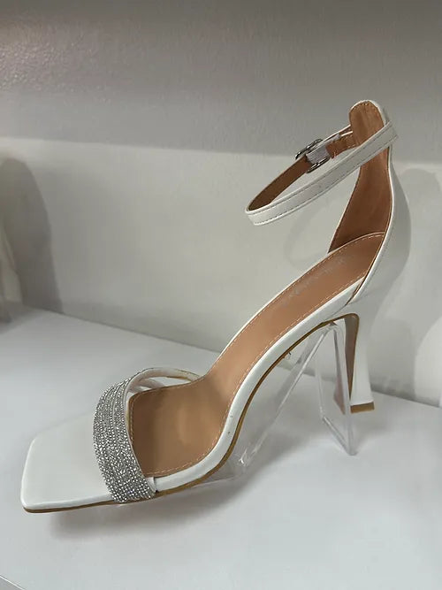 WHITE RHINESTONES HEEL