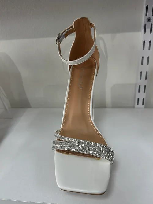 WHITE RHINESTONES HEEL