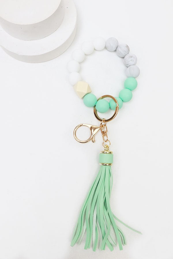 WOOD & BEADS KEY RING BRACELET