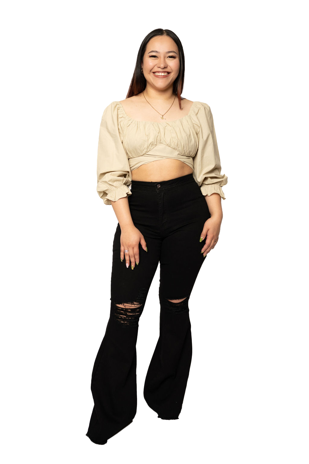 BLACK HIGH WAISTED STRETCHY BELL BOTTOMS