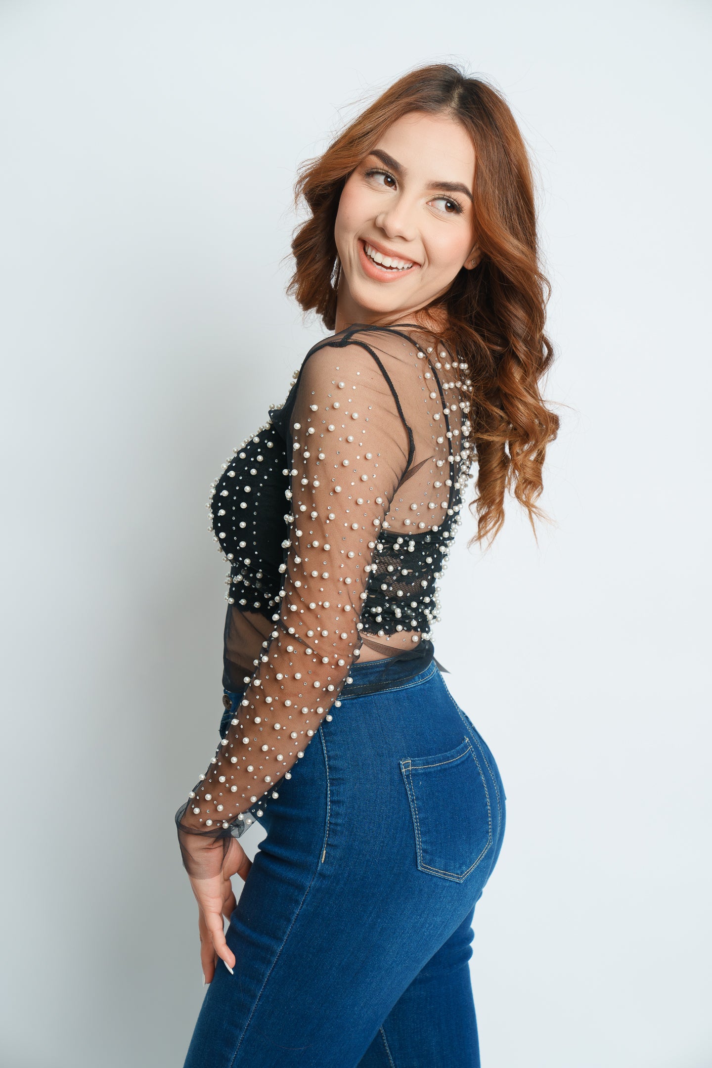 FAUX PEARLS DECOR MESH TOP