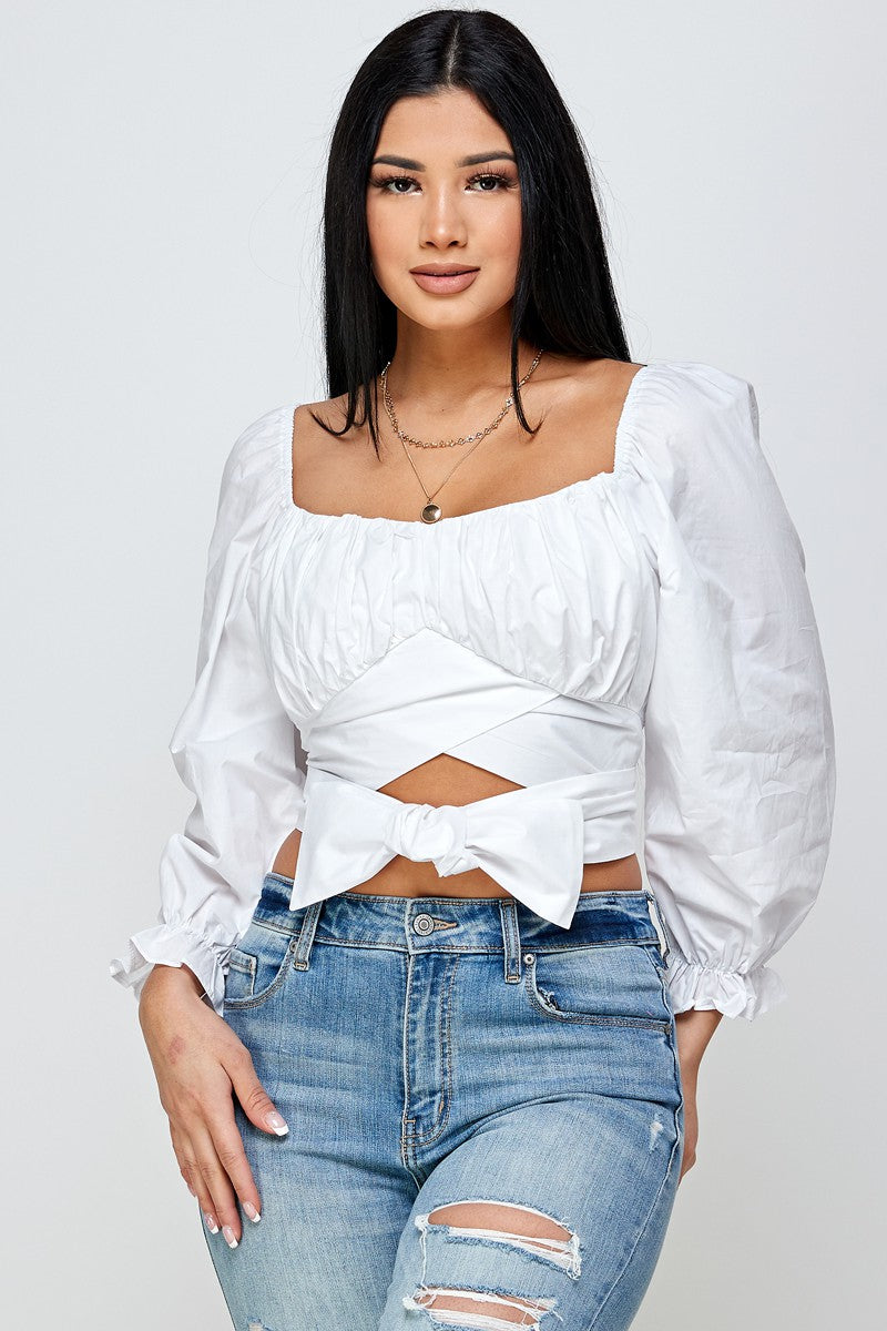 Baby Doll Style Waist Tie Crop Top
