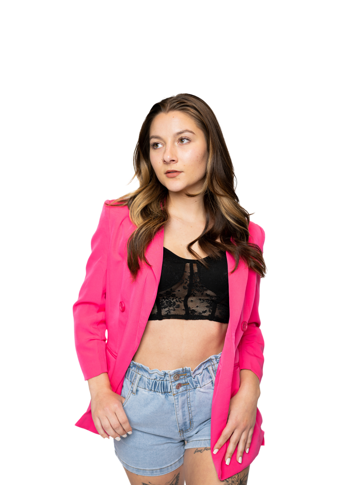 BUTTON DETAIL PINK BLAZER