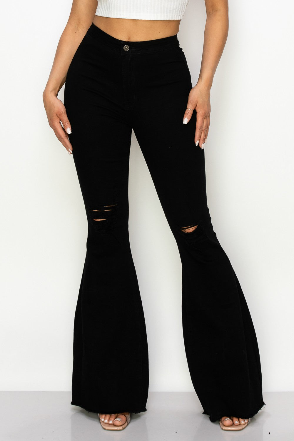 BLACK HIGH WAISTED STRETCHY BELL BOTTOMS