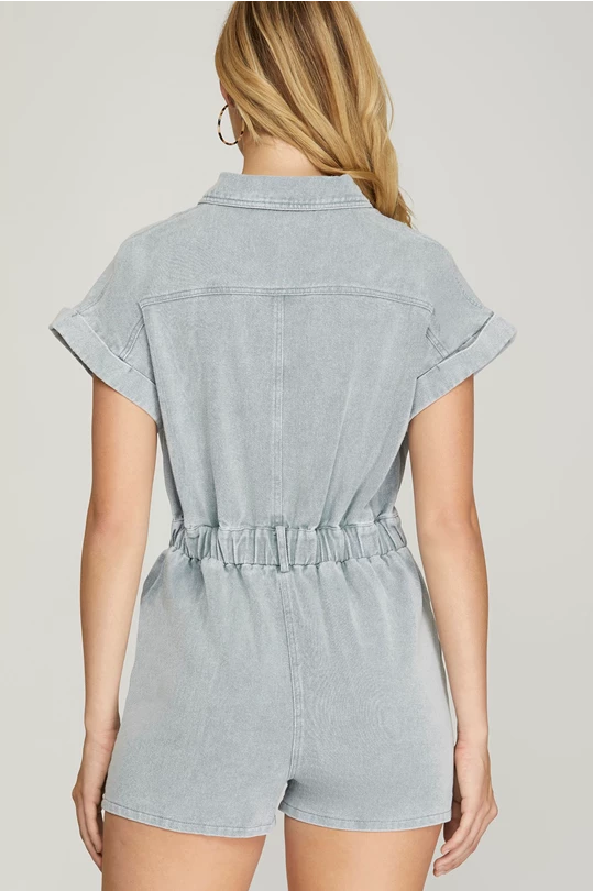 DENIM SHORT SLEEVE JUMPSUIT