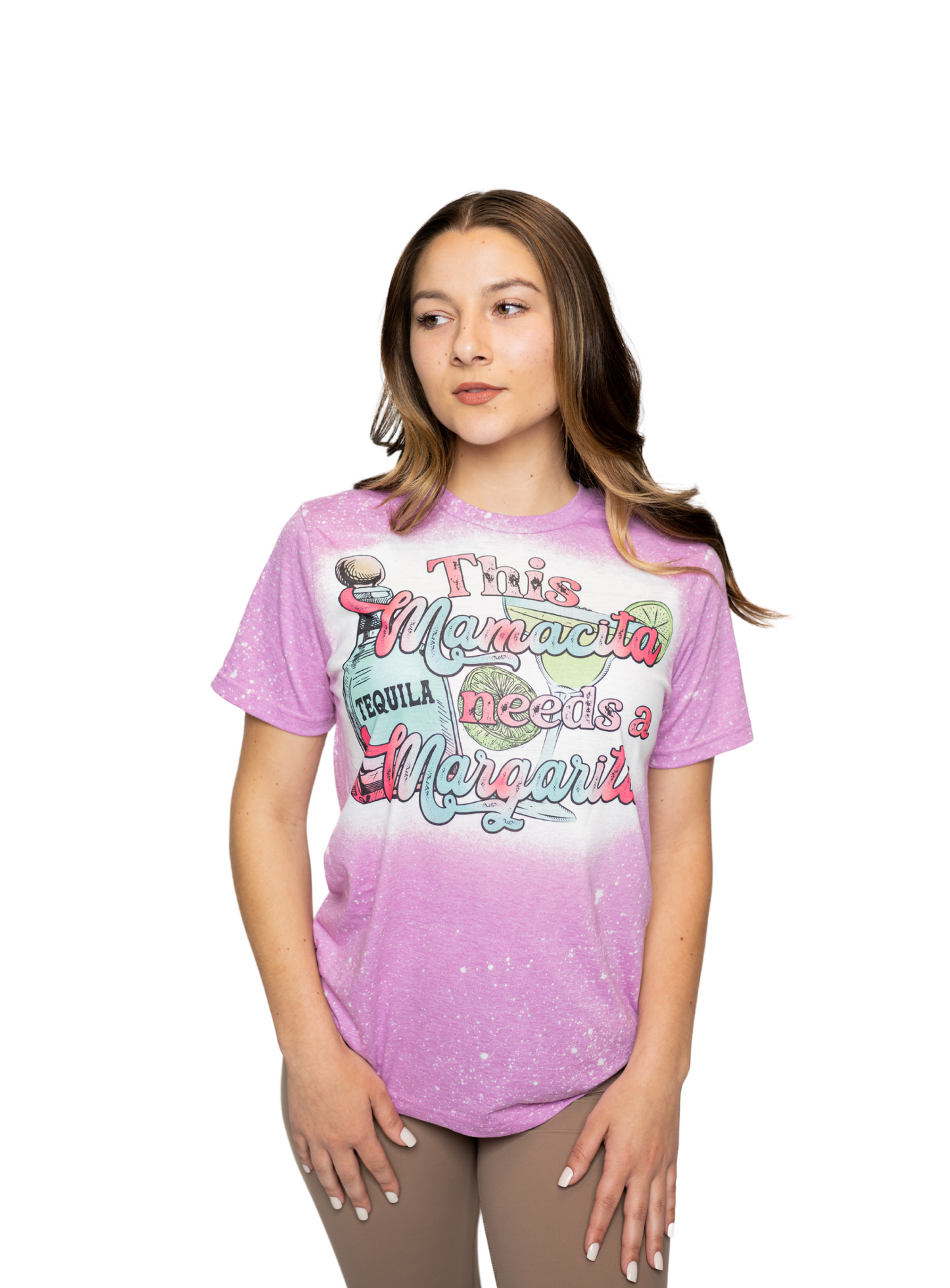 THIS MAMACITA NEEDS A MARGARITA BLEACHED TEE ORCHID