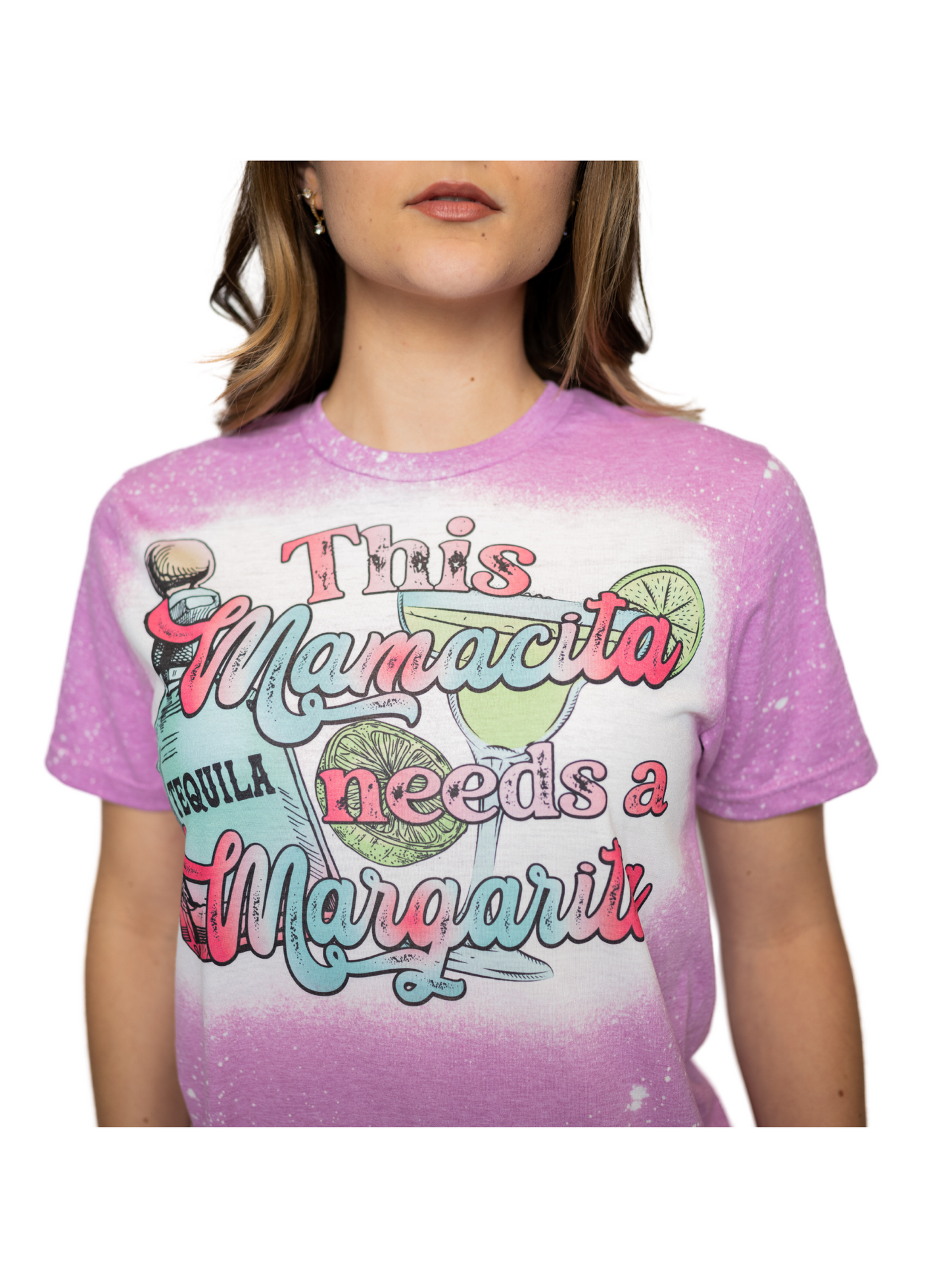 THIS MAMACITA NEEDS A MARGARITA BLEACHED TEE ORCHID