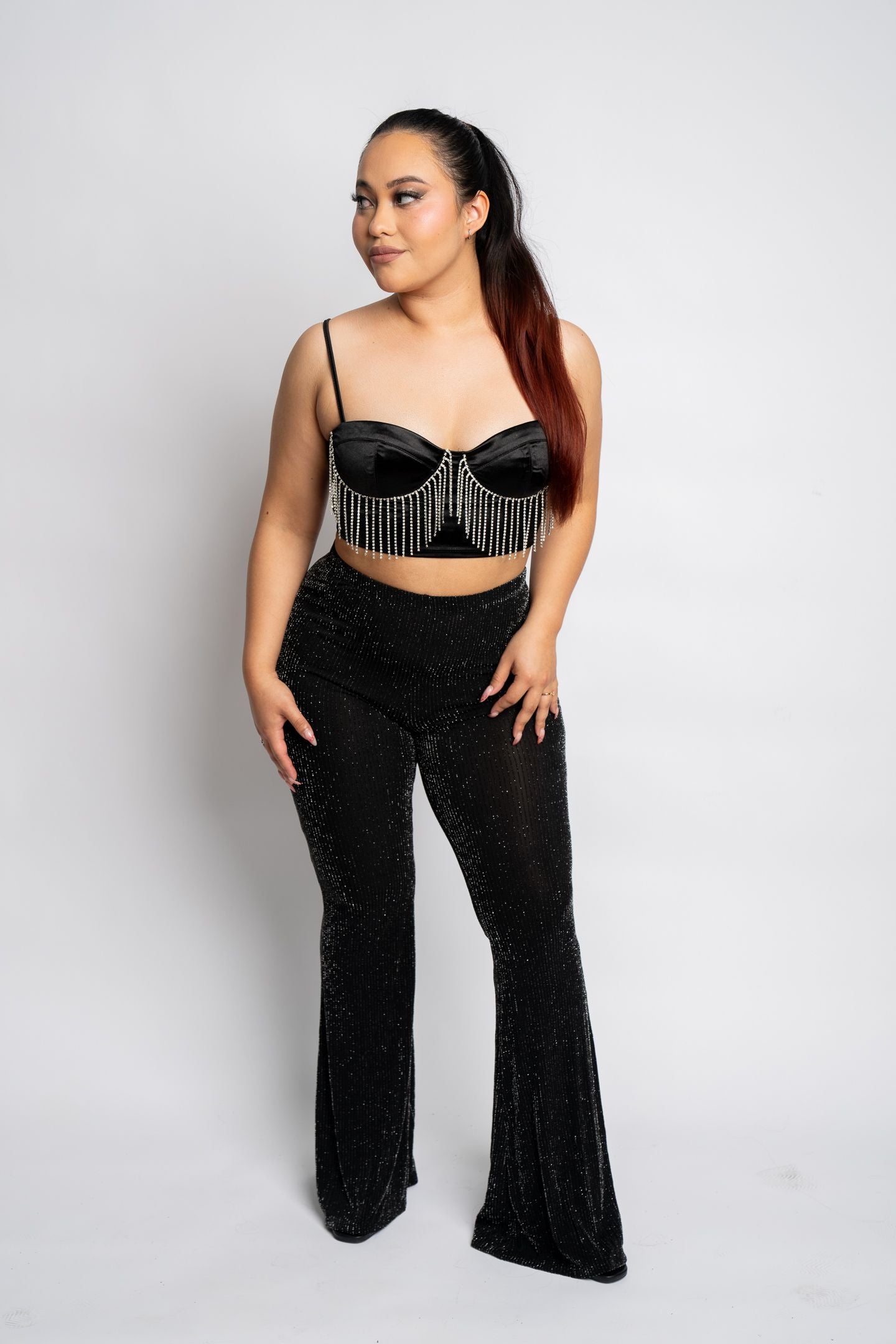 CORSET TOP WITH RHINESTONE STRING DETAIL