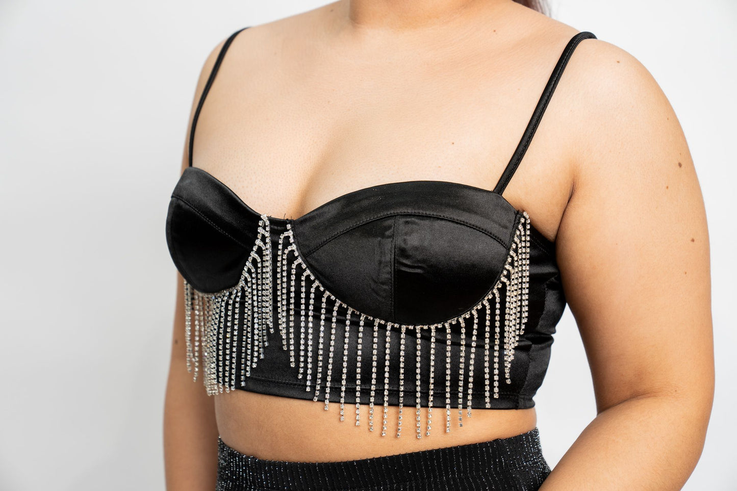 CORSET TOP WITH RHINESTONE STRING DETAIL