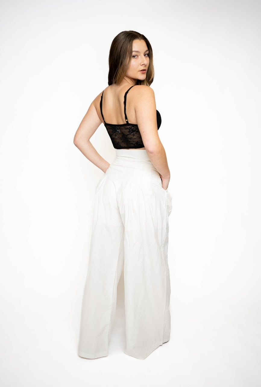 DOUBLE PLEATED WIDE LONG PANTS.