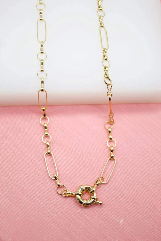 18K Gold Filled Rolo Paper Clip Round Link Chain 16"