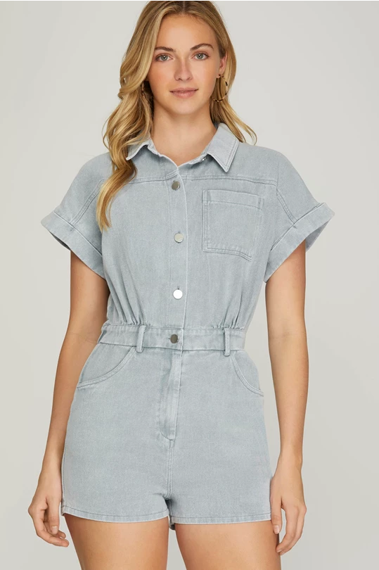 DENIM SHORT SLEEVE JUMPSUIT